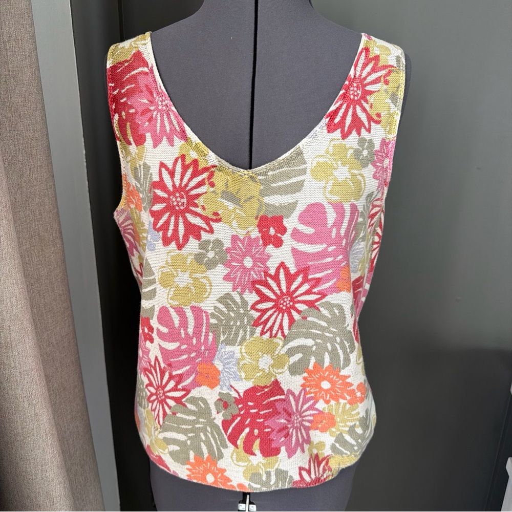 Sigrid Olsen Floral Tank Top in Red, Pink, Orange, Green, Cream - Picture 6 of 11